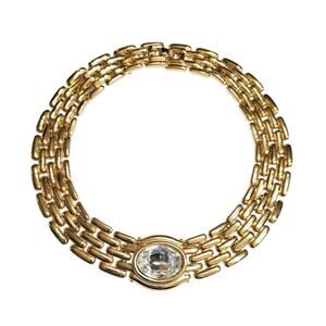 Vintage Givenchy Gold Tone Necklace with Large White Cabochon